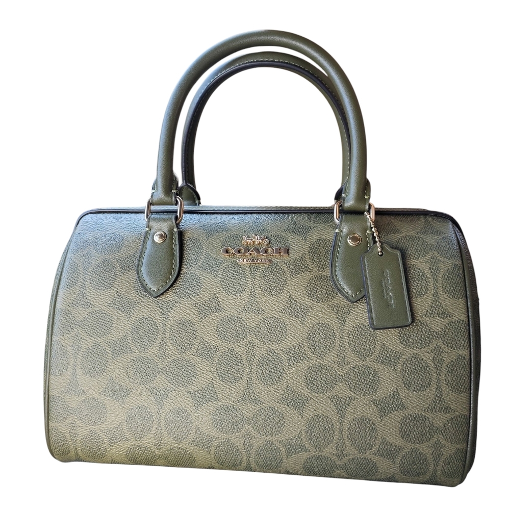 New! 2025 Limited Edition Coach Olive Green Rowan Satchel In Signature Canvas